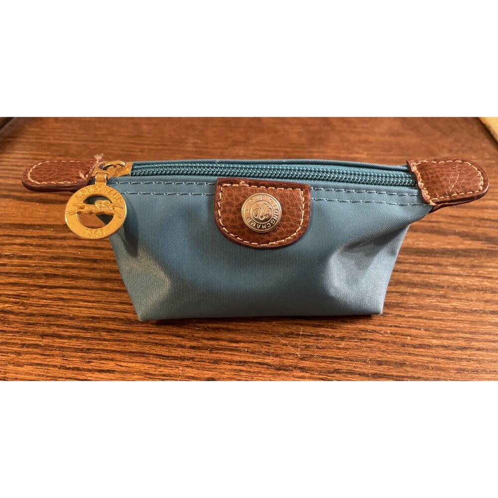 Longchamp Le Pliage Blue Nylon & Leather Zip coin purse